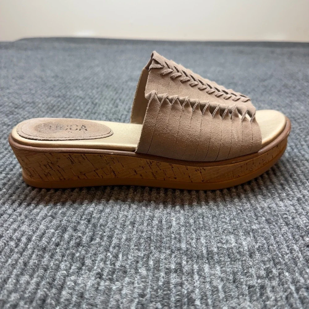 Lucca Lane Kalista Wedge Slide Sandals Womens 9M Tan Suede Cork Comfort Shoes